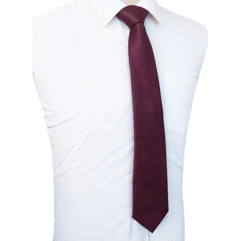 Men's Maroon Solid Pure Color Imported Polyester Formal Neck Ties